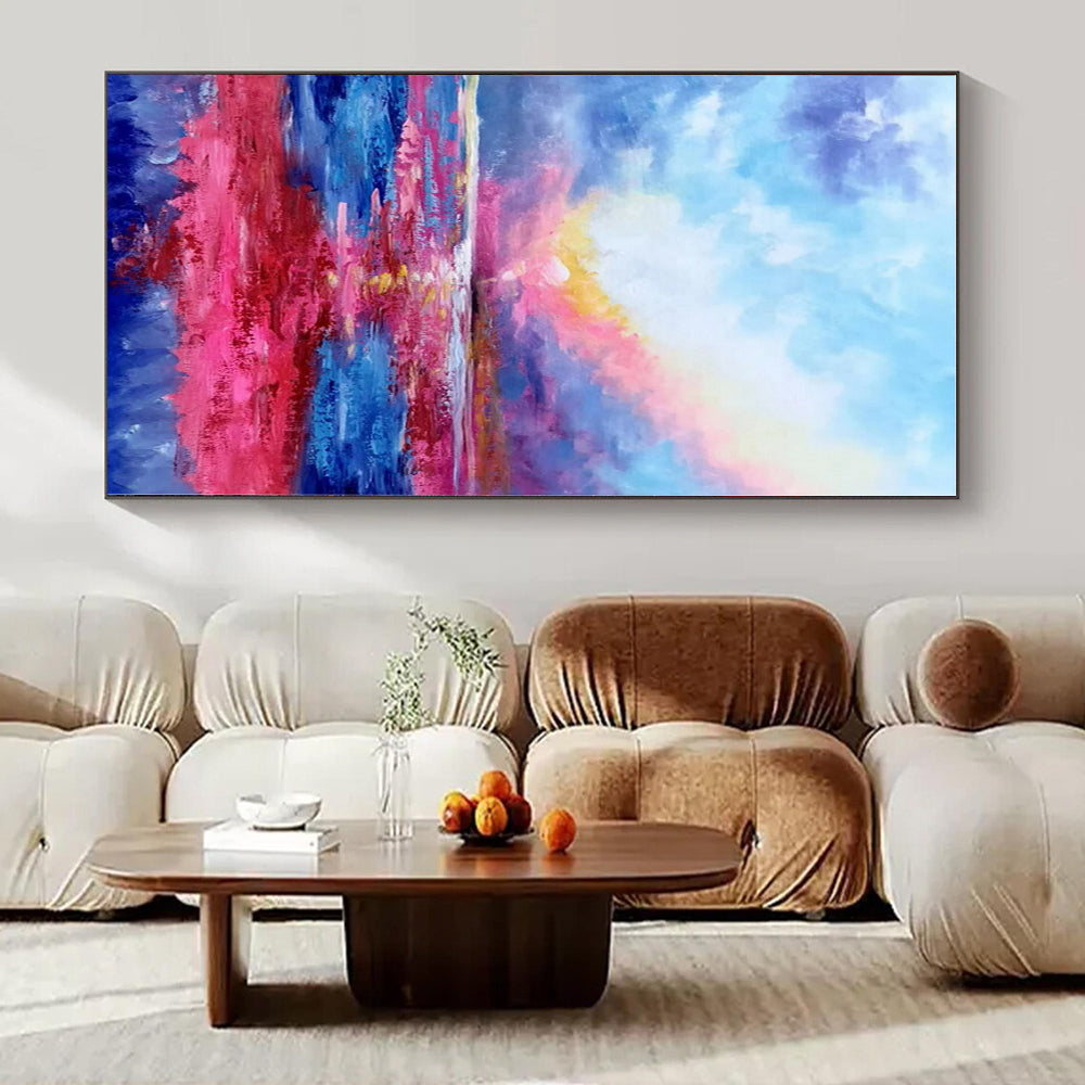 Blue, Pink, Purple, Yellow with Sunset Seascape "Sunset Symphony" Impressionist Painting On Canvas PS1318