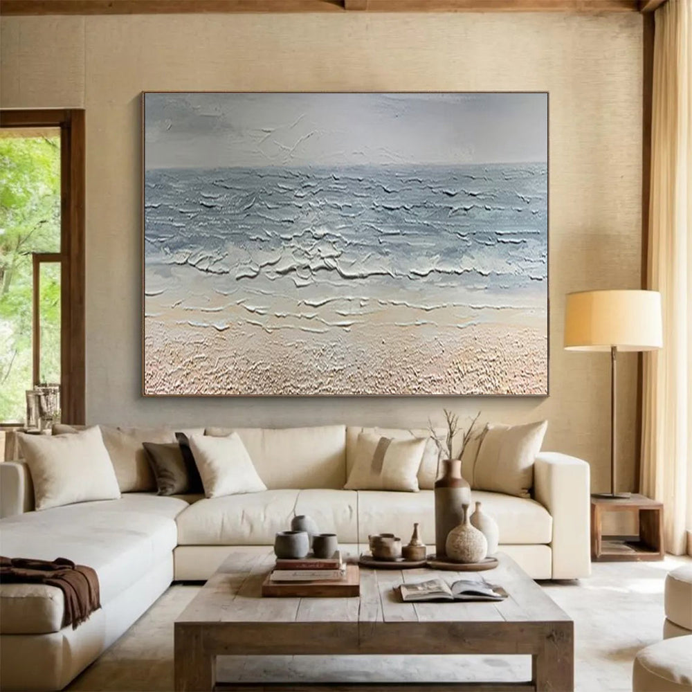 “Textured Gray Sea” - Impasto Oil Seascape Painting On Canvas DKS865