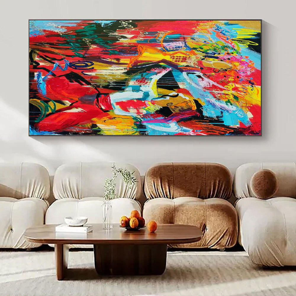 Colorful, Energetic Brushstrokes with Figures "Fiesta Fun" Abstract Expressionist Painting On Canvas PS1192