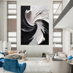 “Black & White Swirling Abstraction” - Dramatic, Monochrome Painting On Canvas PT1474