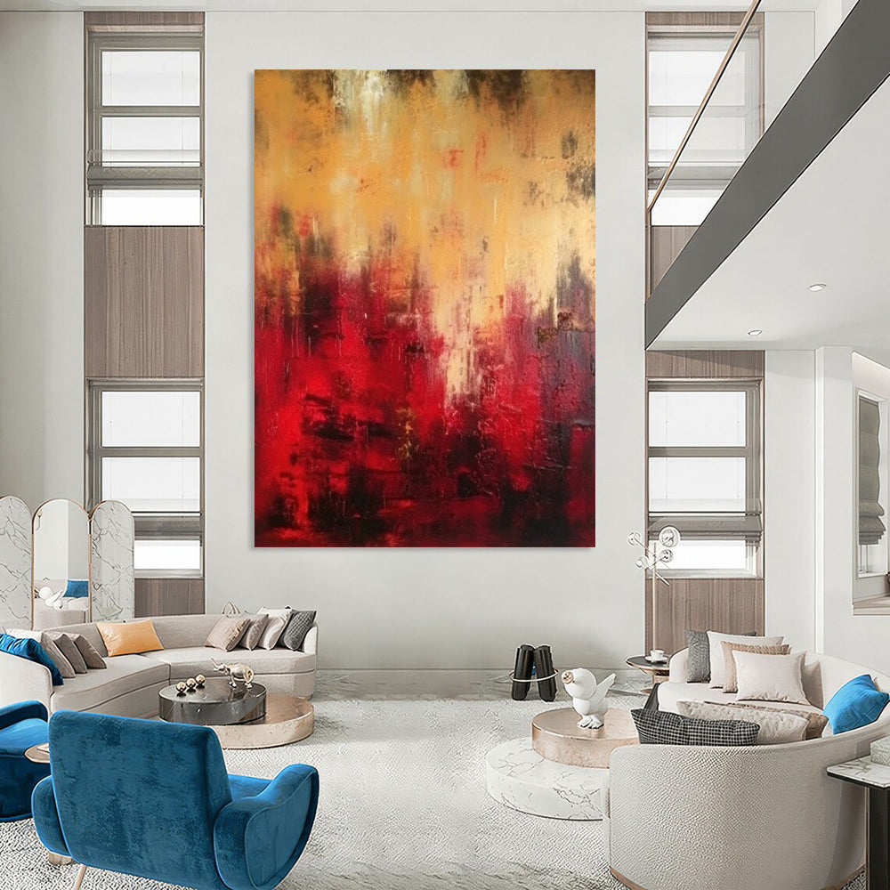 Red - Gold Abstract Intensity Textured Painting On Canvas DS073