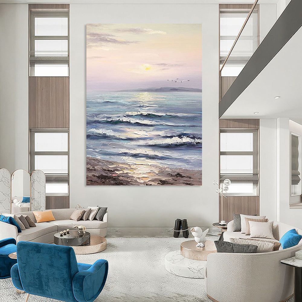 “Pastel Seaside Sunset” - Coastal, Serene - Themed Painting On Canvas PT1596