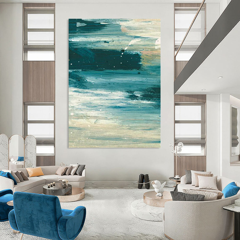 “Ocean Current Abstraction” - Deep Blue Swirls & White Accents Painting On Canvas DS177