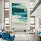 “Ocean Current Abstraction” - Deep Blue Swirls & White Accents Painting On Canvas DS177