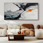 Black, White, Gray, Orange, Teal with Dynamic Strokes "Vivid Fusion" Abstract Painting On Canvas PS1464