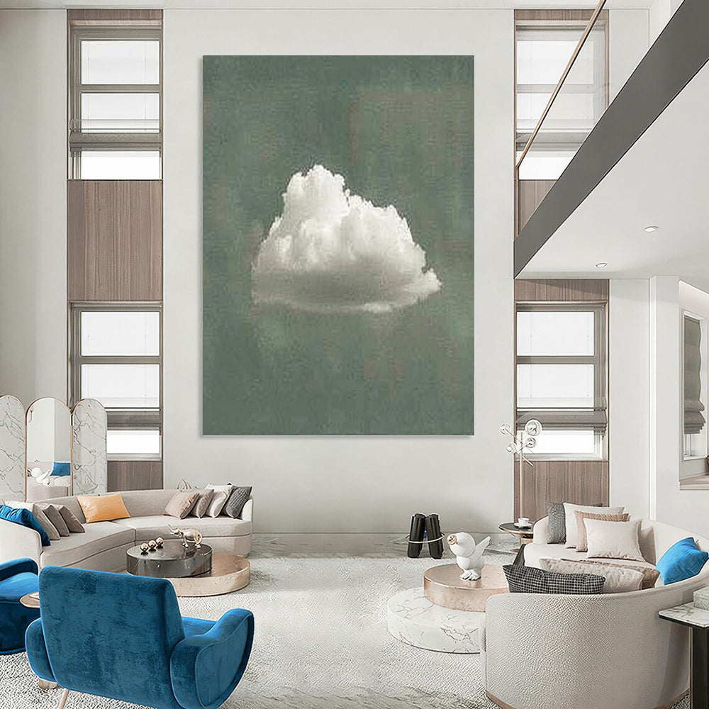 “Single White Cloud: Minimalist Nature Art” - Whimsical Realist Painting On Canvas PT0970