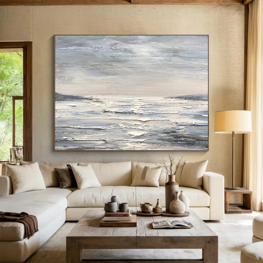 “Monochromatic Seascape” - Monochromatic Landscape Painting, Suitable for Modern Coastal Home & Art - Loving Office DKS630