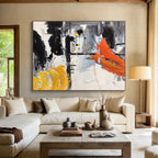 “Bold Black, Yellow, and Orange” Abstract Painting On Canvas DKS187