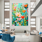 “Colorful Floral Meadow” - Modern, Whimsical - Styled Painting On Canvas PT1595
