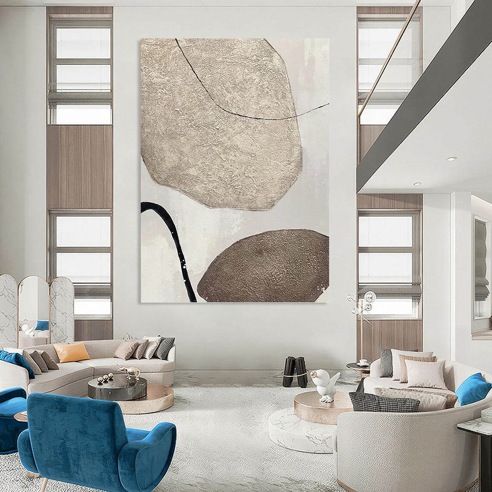 “Beige - Brown Textured Shapes” - Textural Abstract Painting On Canvas PT1121