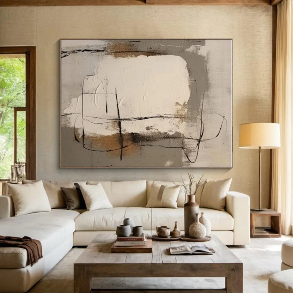 “Gray - Beige - Black Textured Abstraction” - Gray, Beige, Black Abstract Painting On Canvas PS0541