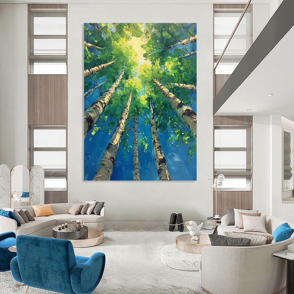 “Green and Blue Forest Canopy” - Landscape, Impressionistic Painting On Canvas PT1552