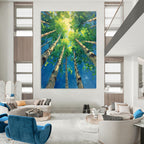 “Green and Blue Forest Canopy” - Landscape, Impressionistic Painting On Canvas PT1552