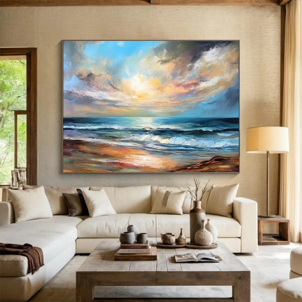 Colorful Seaside Sunset Impressionist Seascape Painting On Canvas DKS152