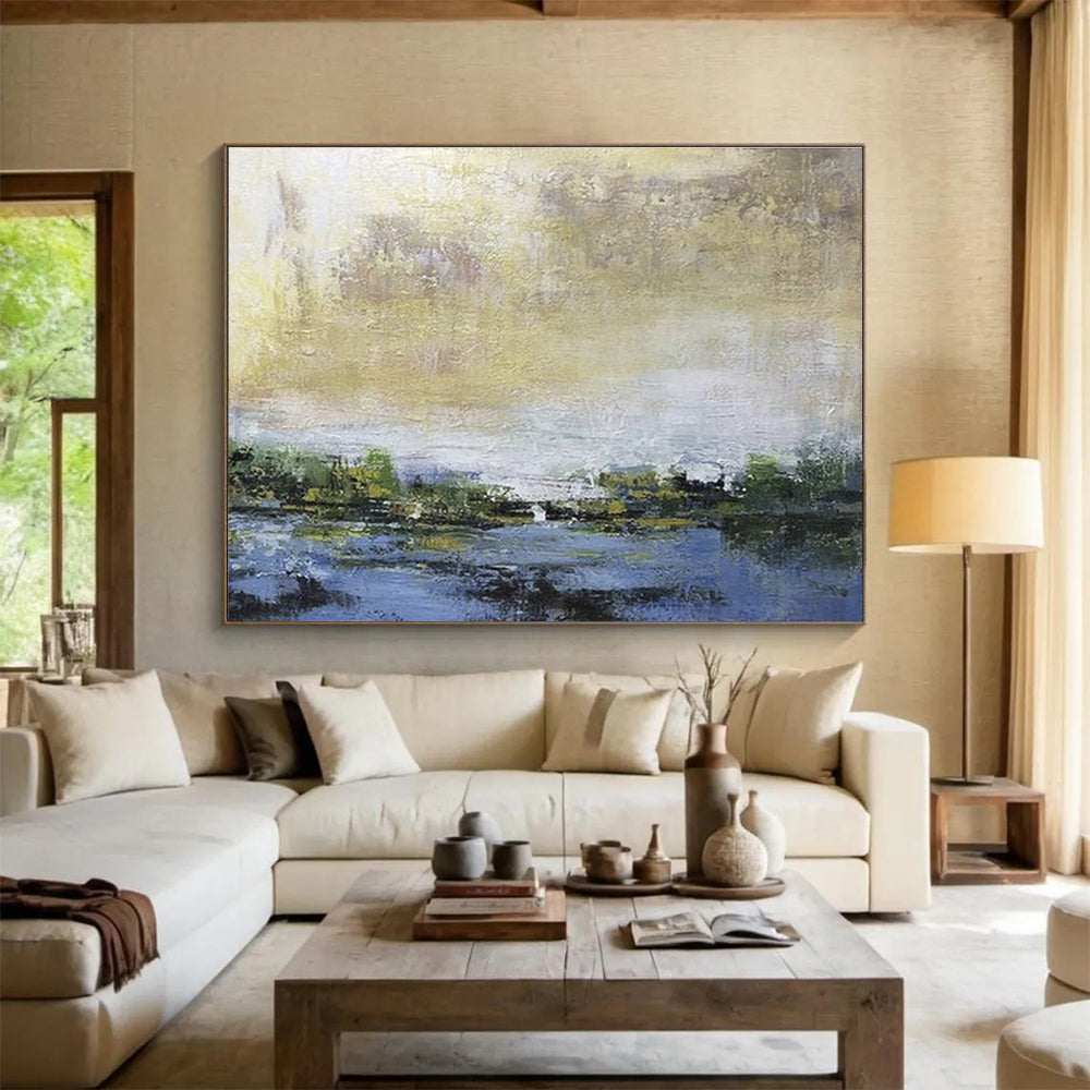 “Soft Gold - Blue Landscape” Landscape Painting On Canvas DKS195
