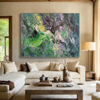 “Green - Purple Abstract Energetic Strokes” - Vivid Abstract Painting On Canvas PS0353
