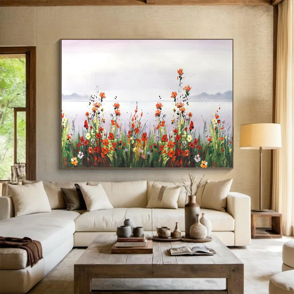 “Wildflowers by the Lake” - Impressionistic Floral Painting On Canvas PT189