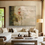 “Earthy Tones Abstract Landscape” - Beige, Green, Red Abstract Landscape Painting On Canvas PS0574