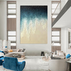 “Blue to Beige Gradient with Icicle - like Textures” - Abstract Winter - Inspired Painting On Canvas DS343