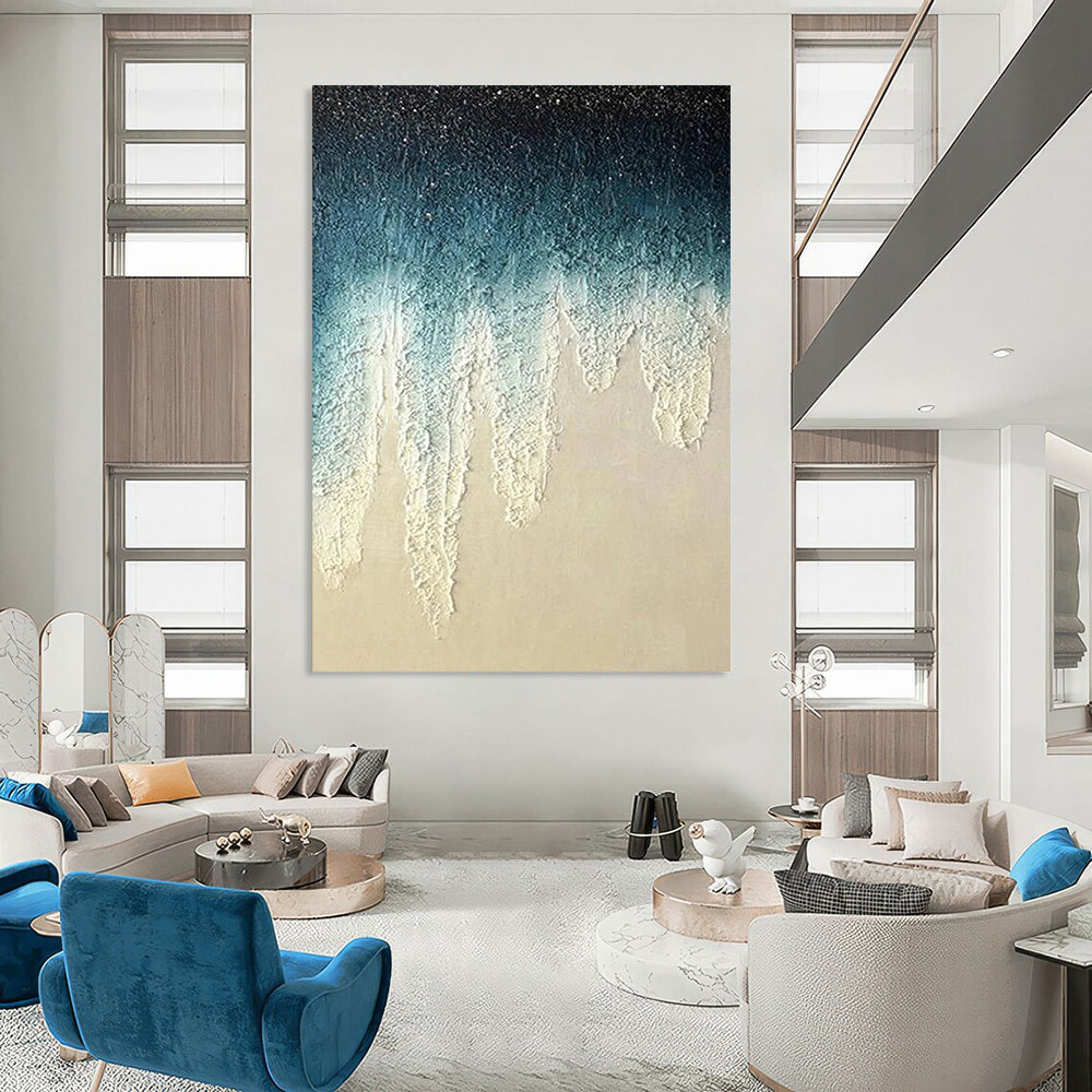 “Blue to Beige Gradient with Icicle - like Textures” - Abstract Winter - Inspired Painting On Canvas DS343