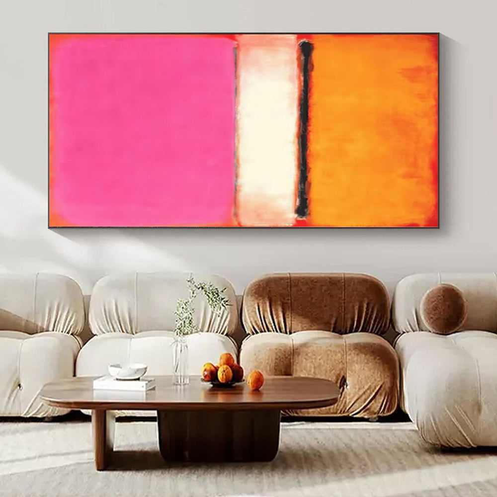 Orange, Pink, White with Horizontal Bands "Vibrant Layers" Abstract Painting On Canvas PS1184