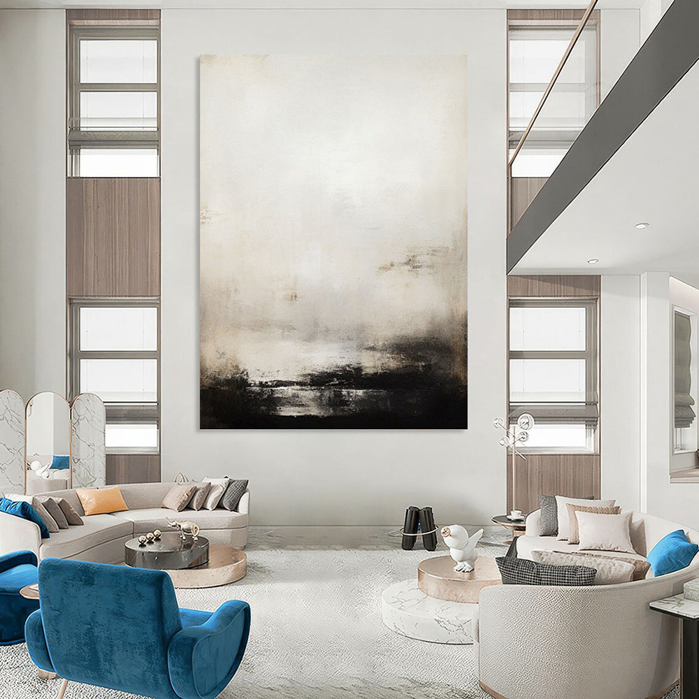 “Monochrome Misty Abstract” - Abstract, Black - and - White Painting On Canvas PT1498