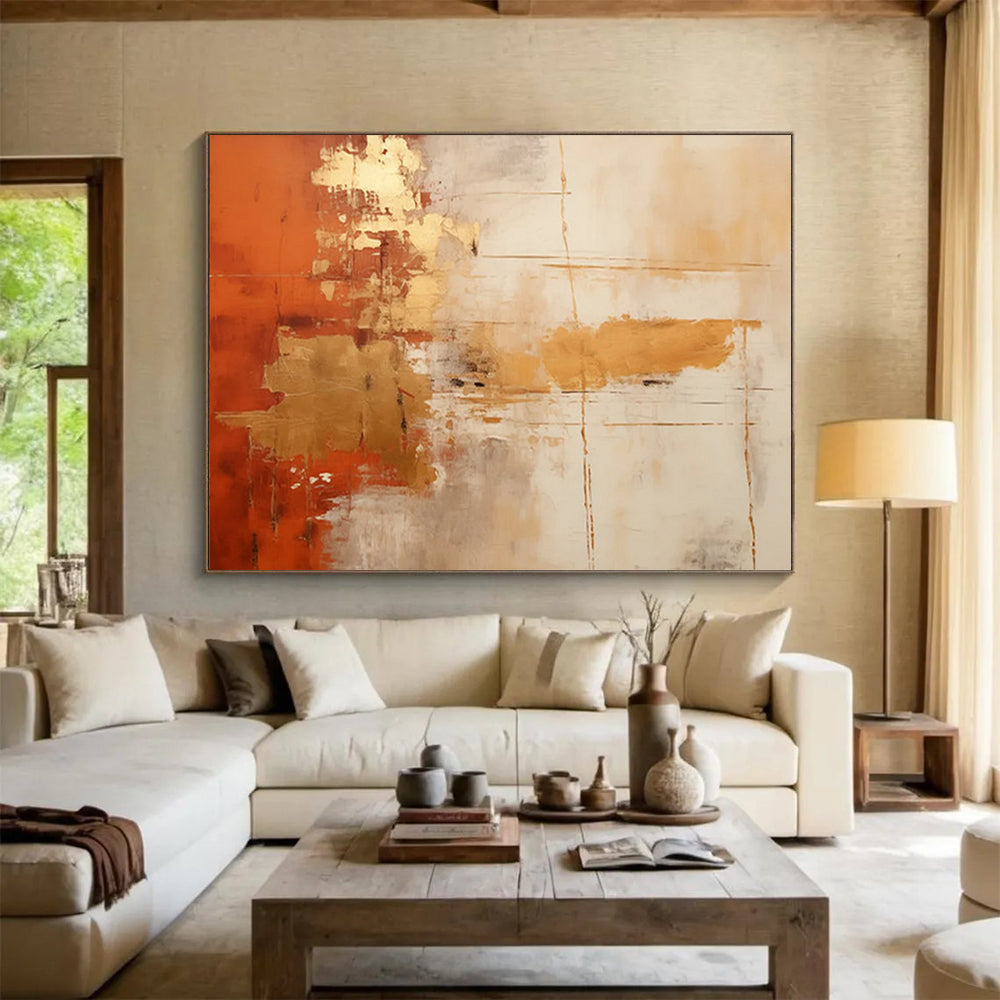 “Orange, Gold, and Gray Abstract Textures” - Expressive Abstract Painting On Canvas PT094