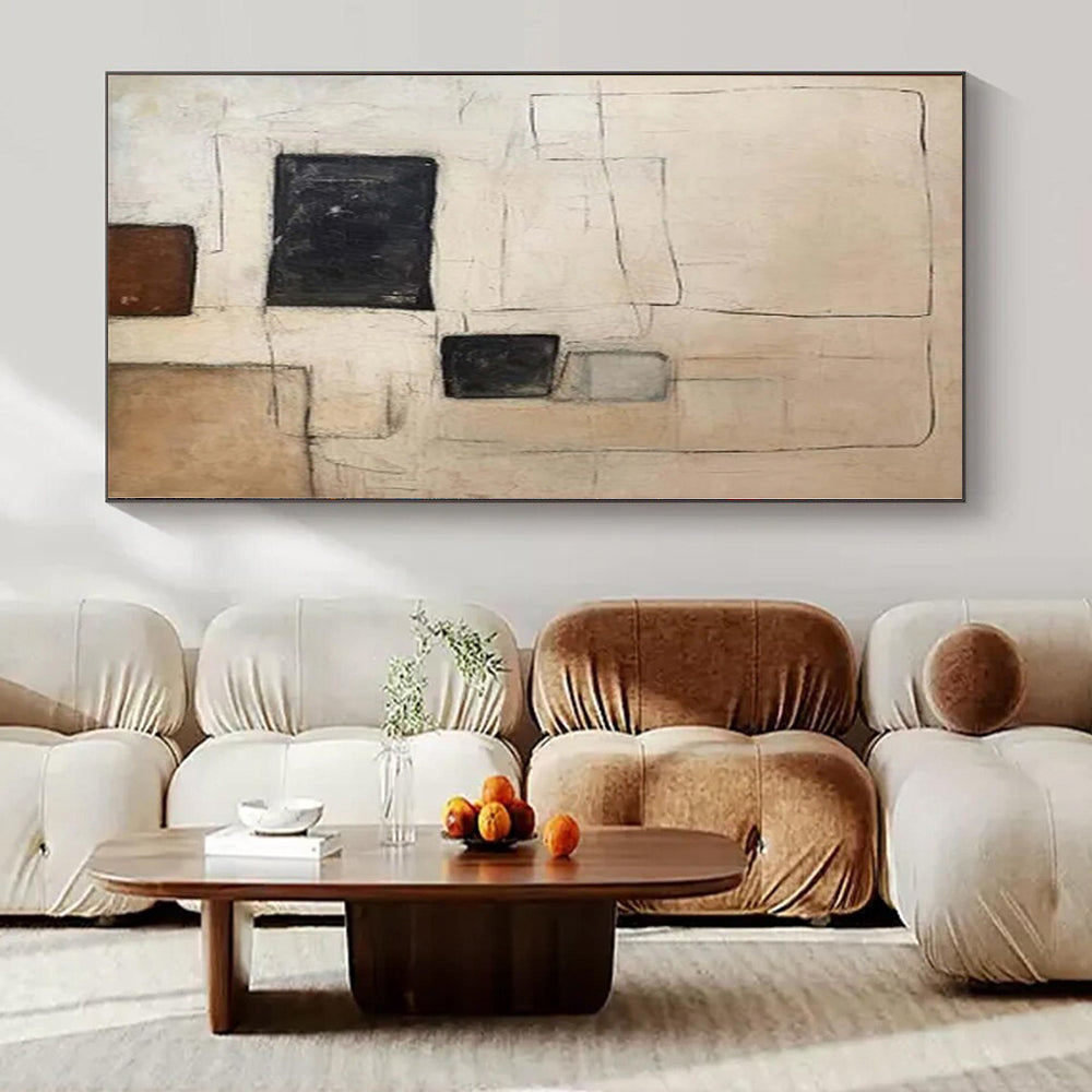 “Beige - Black - Brown Geometric” - Subtle Abstract Painting On Canvas PS0159