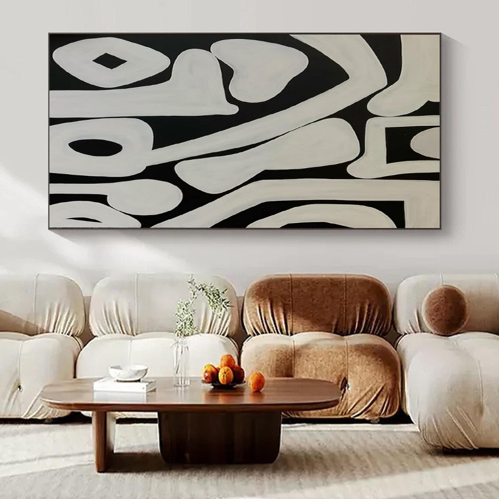 Black and White Organic, "Fluid Shapes" – Organic Abstract Painting On Canvas PS0989