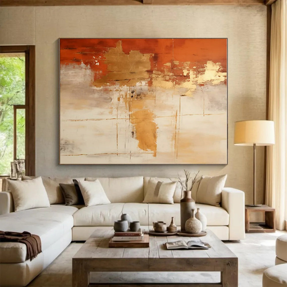 Orange, Gold & Grey Abstract Simplicity Painting On Canvas PS0818