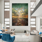 “Textured Green and Gold Abstract Landscape” - Abstract Landscape Painting On Canvas PT1942