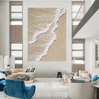 “Beige - White Textured Shoreline” - Coastal Abstract Painting On Canvas PT1143