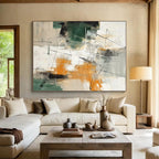 “Green - Orange - Grey Abstract Dynamic Strokes” Painting On Canvas PS0841