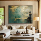 “Woman by the Water in Teal and Gold” - Impressionistic Figurative Painting On Canvas PT087