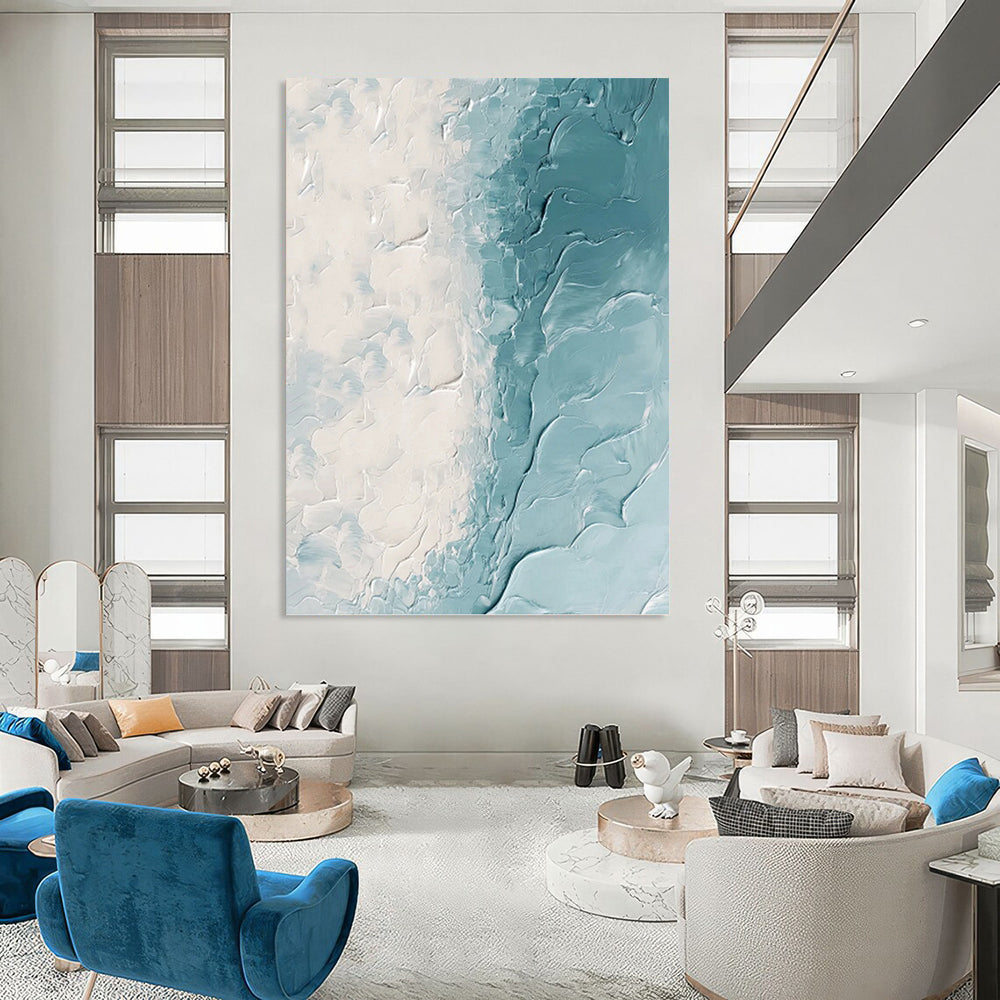 “White - Teal Textured Abstract” - Textured Abstract Painting On Canvas PT1250
