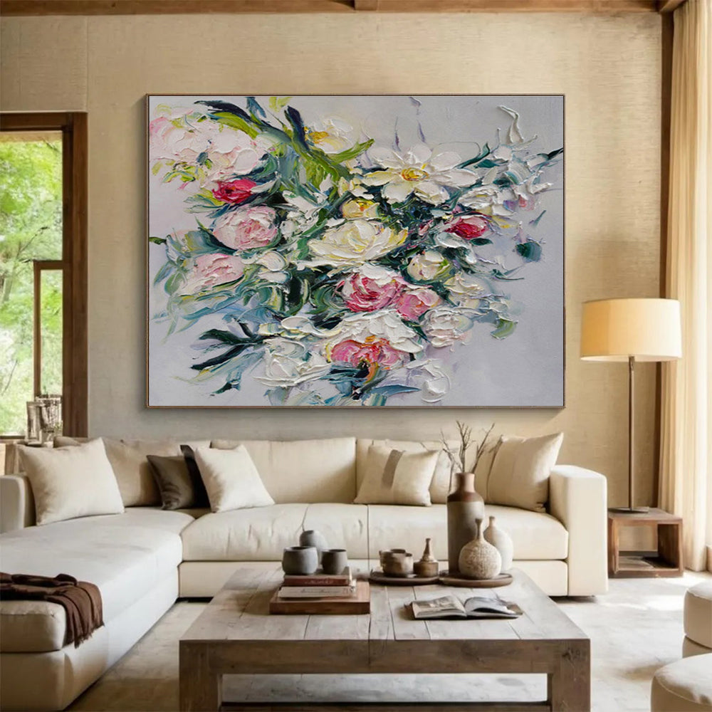 Colorful Blooms - Flower Bouquet Oil Painting, Ideal for Living Room & Bedroom DKS661