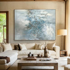 “Soft Blue - Grey Abstract Floral - like Form” - Impressionistic Abstract Painting On Canvas PS0297