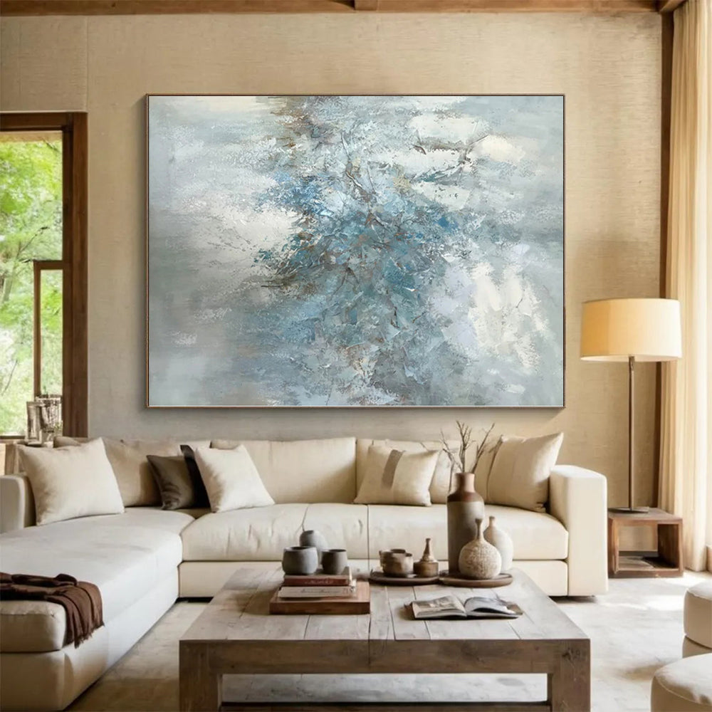“Soft Blue - Grey Abstract Floral - like Form” - Impressionistic Abstract Painting On Canvas PS0297
