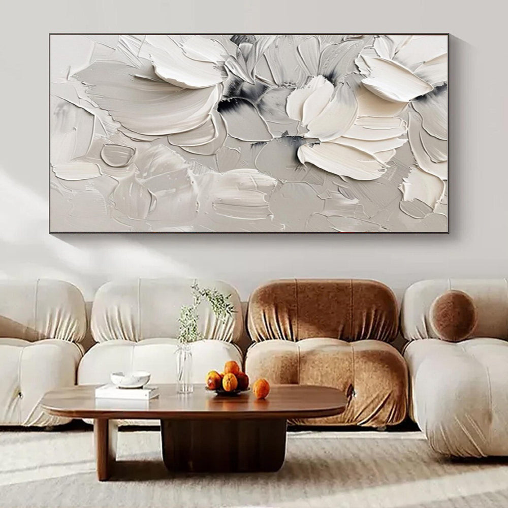 White, Gray, Black with Textured Flowers "Textured Blooms" Floral Painting On Canvas PS1289
