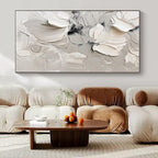 White, Gray, Black with Textured Flowers "Textured Blooms" Floral Painting On Canvas PS1289