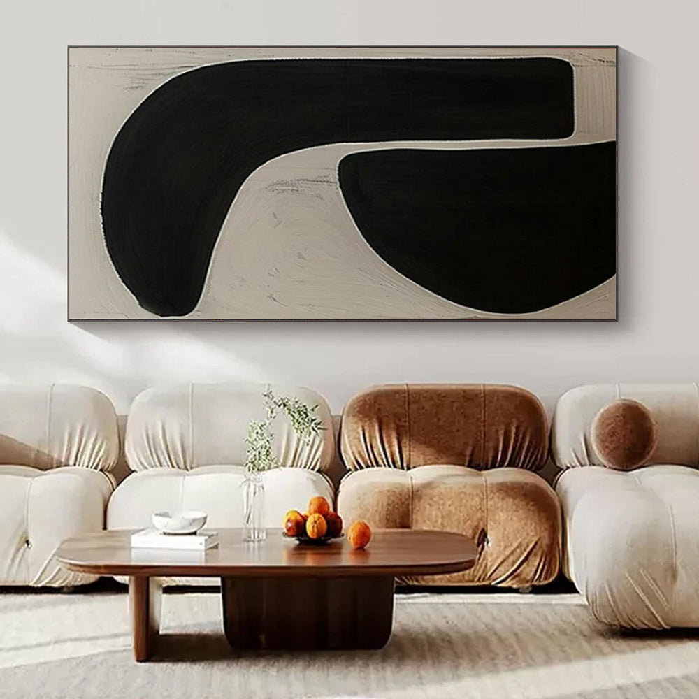 Black and White with Bold Curved Forms "Monochrome Flow" Abstract Painting On Canvas PS1106