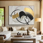 “Black - Gold Abstract Circular Shapes” - Minimalist Abstract Painting On Canvas PS0293