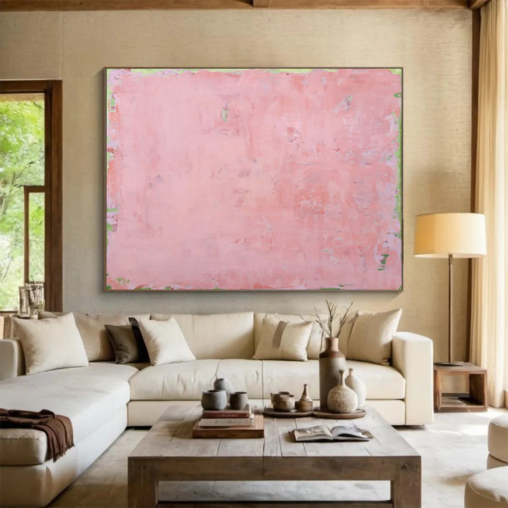 “Soft Pink with Green Edges” - Color Field - Painting On Canvas PT1791