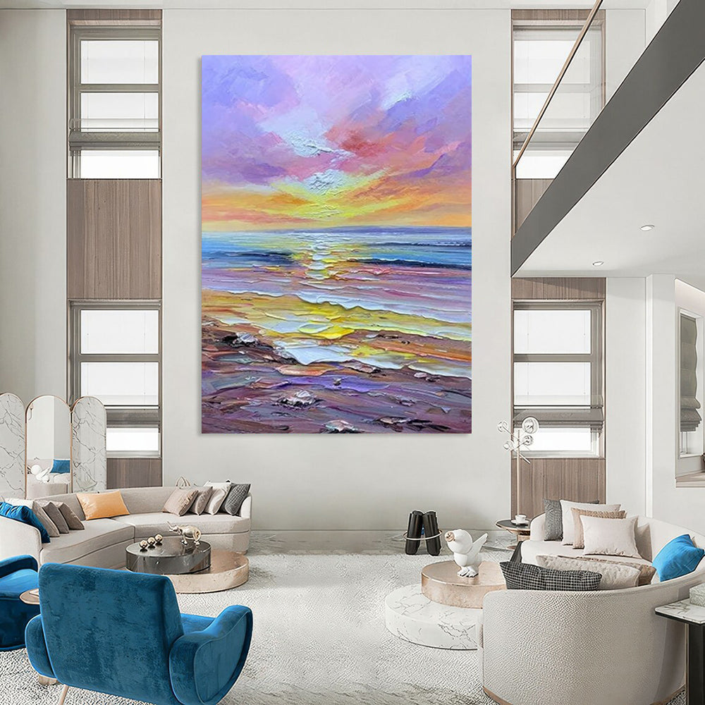 “Colorful Sunset Beach - Vivid Hues & Coastal Scene” Painting On Canvas DS261