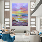 “Colorful Sunset Beach - Vivid Hues & Coastal Scene” Painting On Canvas DS261