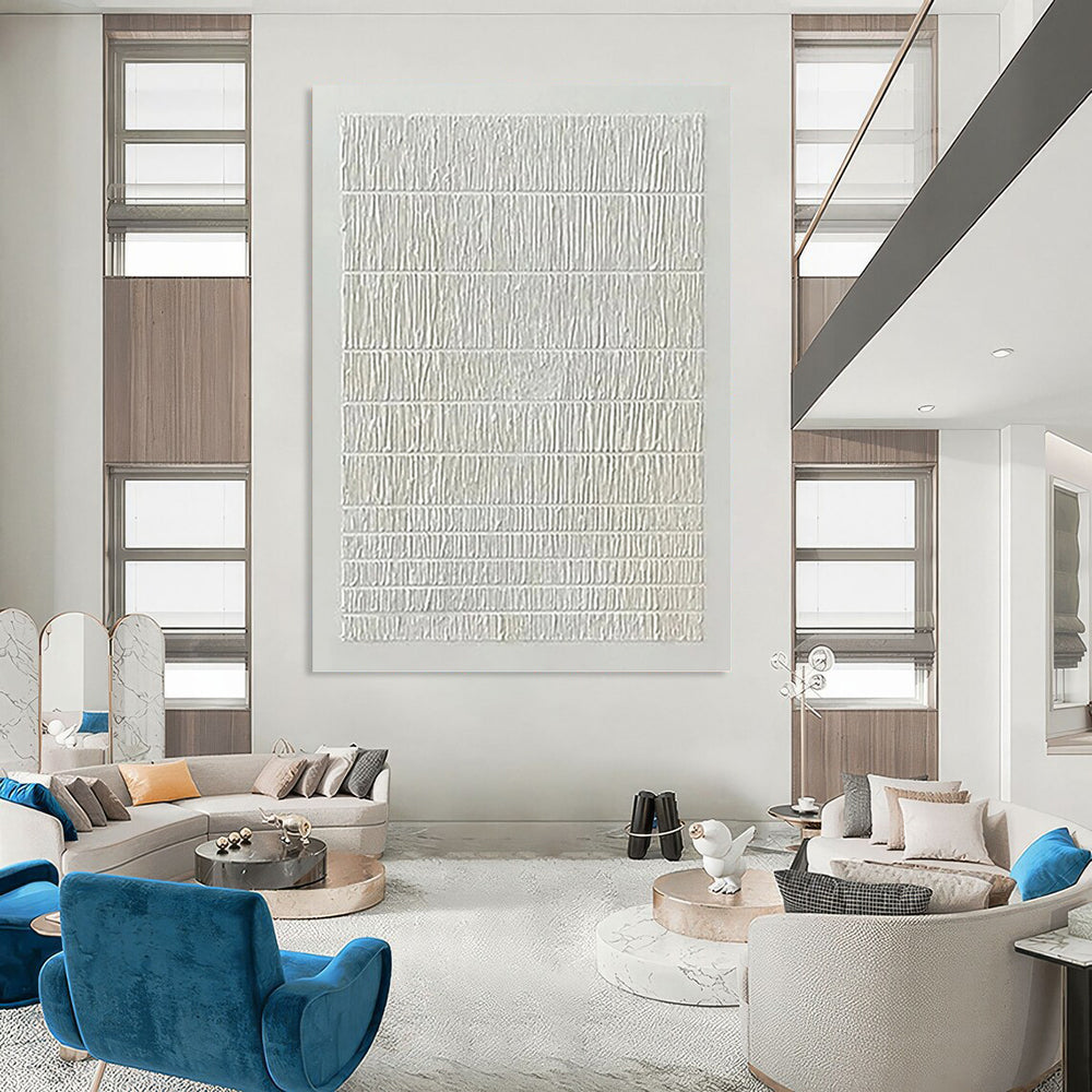 “White Textured Lines” - Minimalist Abstract Painting On Canvas PT1129