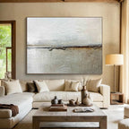 “Textured Neutral Divide” - Gray, Brown & White Abstract, Mixed - Media Painting On Canvas DKS754