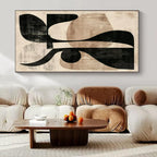 Beige, Black with Layered Shapes "Retro Collage" Abstract Painting On Canvas PS1420