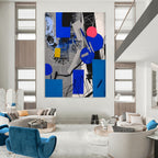 Geometric Fusion: Blue, Gray & Pink Painting On Canvas DS110