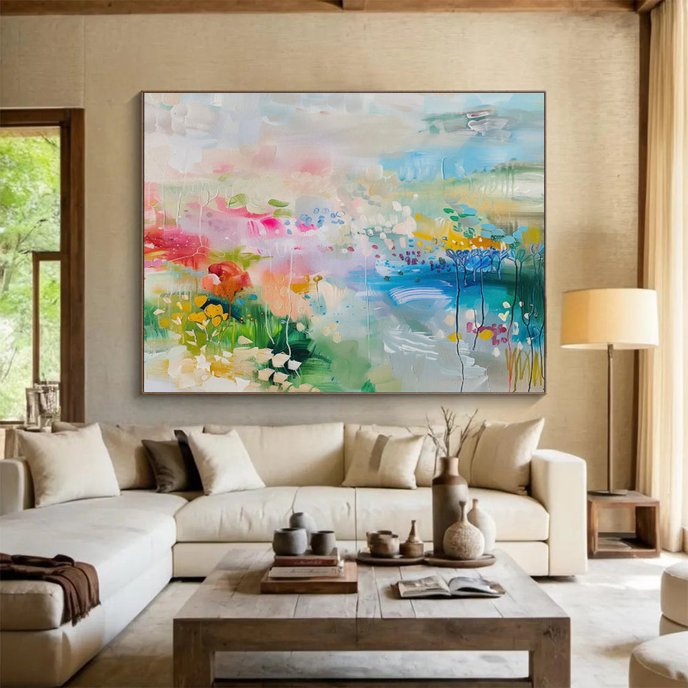 “Whimsical Colorful Landscape” - Abstract Scenic Painting On Canvas DKS494